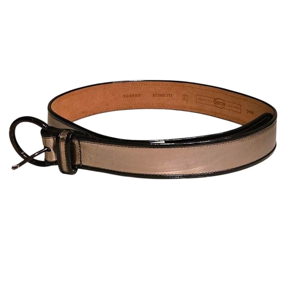 Fossil NWT Women Gold Leather, Black Accent Belt 42" End to End 1.5" Wide Large